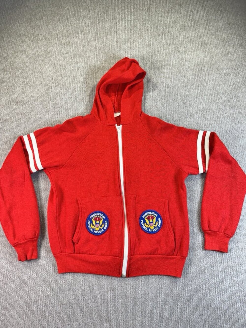 VTG Presidential Physical Fitness Full Zip Red Hoodie Small Cotton Chest Patches